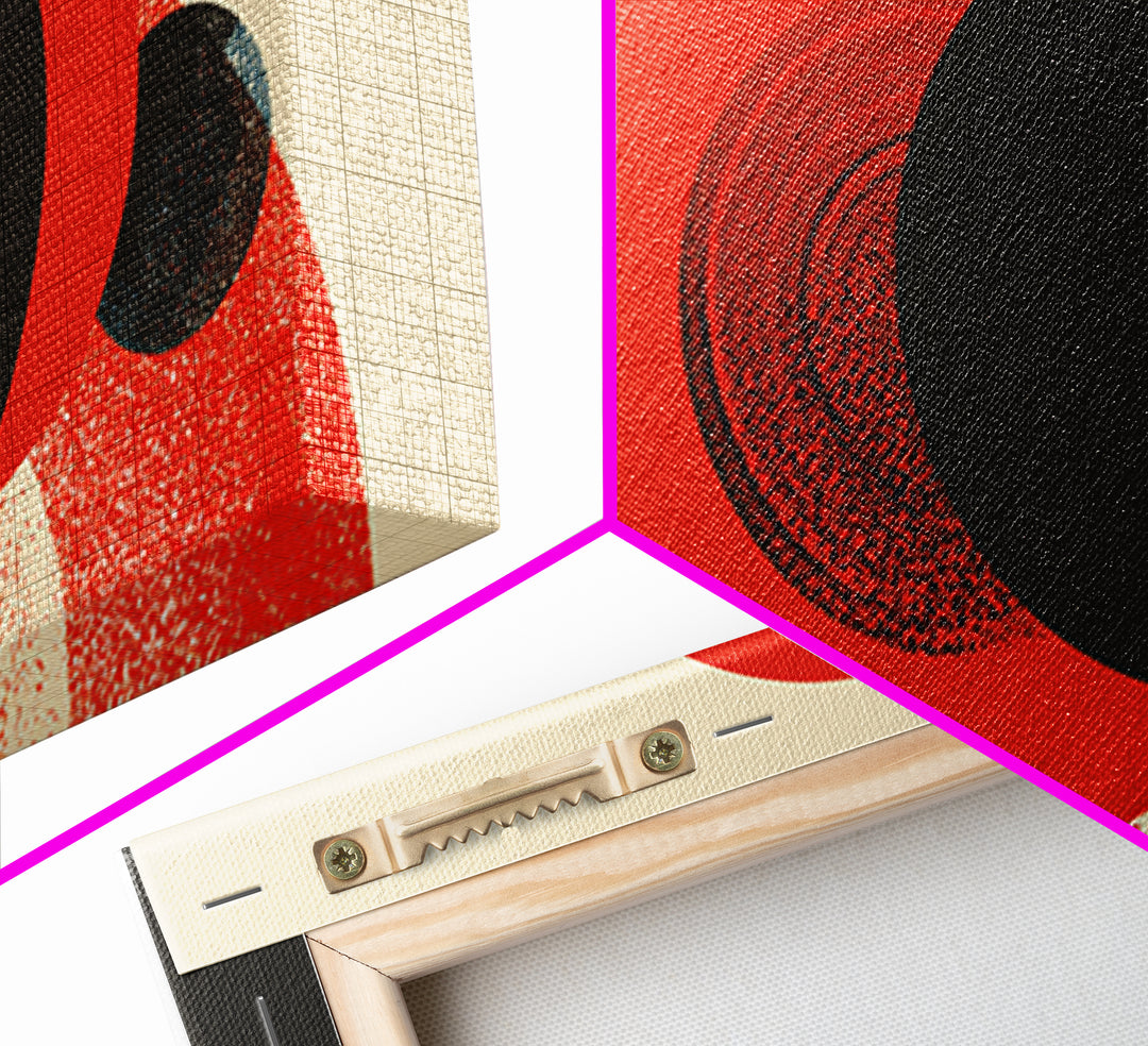 Bold Red Black And Blue Circle Collision Wall Art, Midcentury Modern Abstract Poster, Geometric MCM Decor, Large Canvas Print