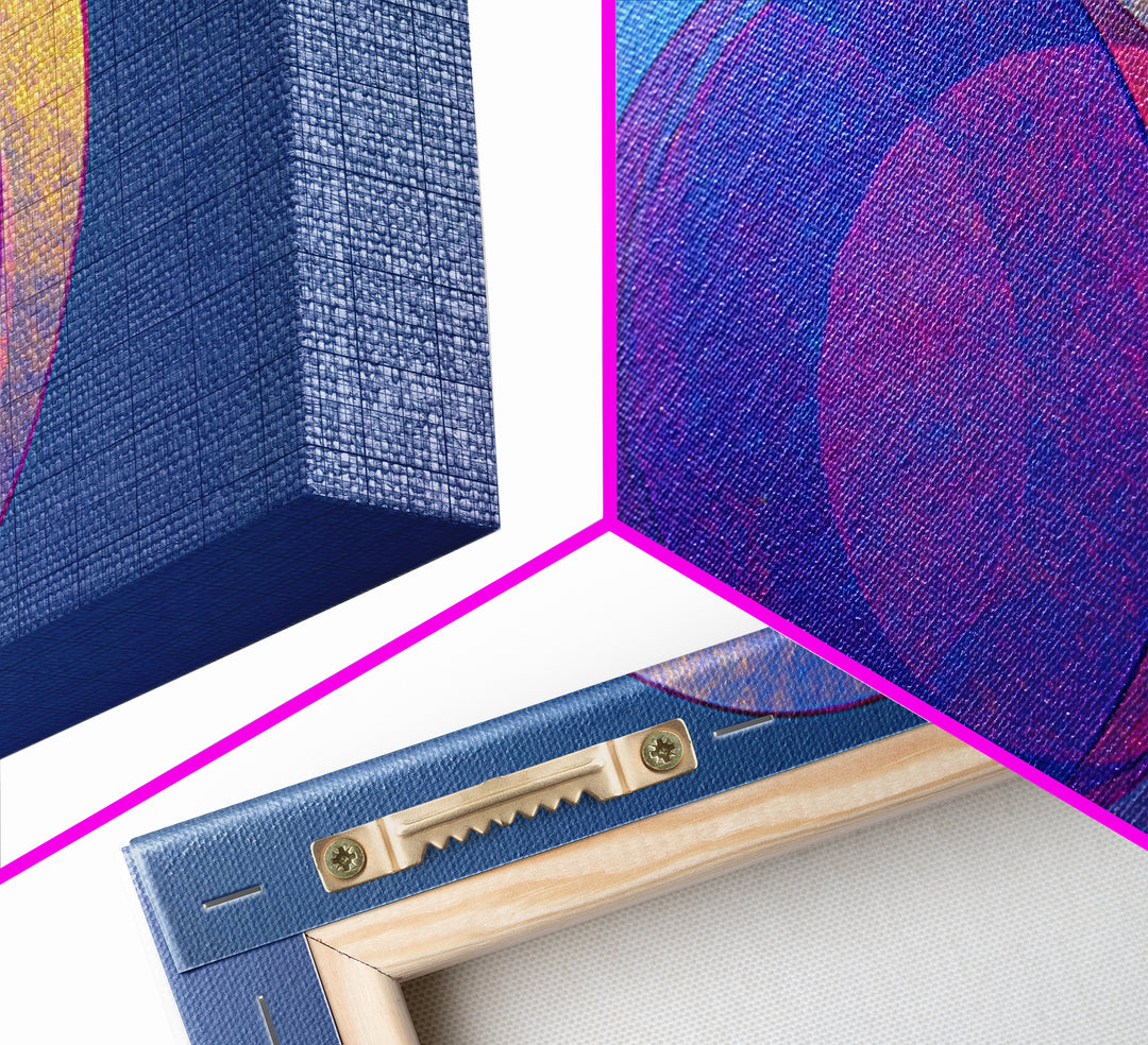 Blue Purple Transparent Planet Circles Canvas Print, Modern Abstract Wall Art, Midcentury Geometric Poster, Cool Bedroom Decor