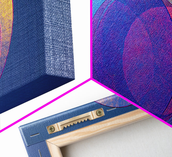 Blue Purple Transparent Planet Circles Canvas Print, Modern Abstract Wall Art, Midcentury Geometric Poster, Cool Bedroom Decor