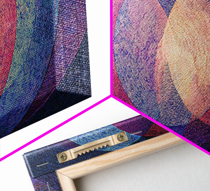 Textured Blue Pink Moire Oval Rings Wall Art, Midcentury Modern Abstract Art Print, Op Art Poster, Retro Geometric MCM Decor