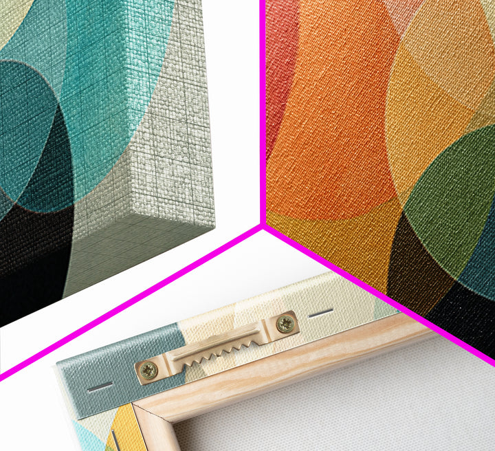 Overlapping Retro Circles Abstract In Teal Orange Mustard Wall Art, Mid Century Modern Print, Geometric MCM Living Room Decor