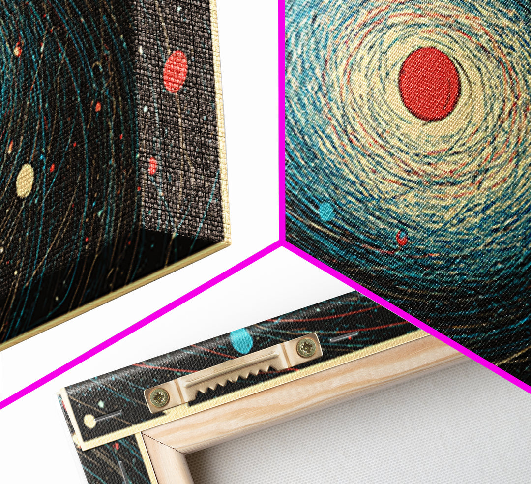 Cream Red Spiral Galaxy Canvas Print, Midcentury Modern Art, Retro Space Poster, Abstract Wall Decor, Atomic Planet Artwork
