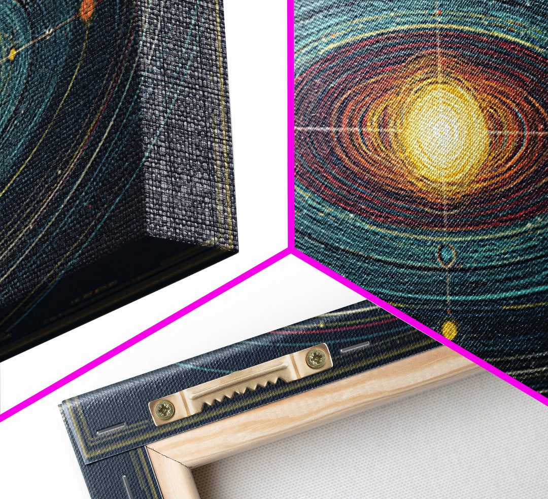 Celestial Orbit Map Framed Canvas Print, Modern Abstract Art, Midcentury Wall Art, Space Poster, Geometric Home Office Decor