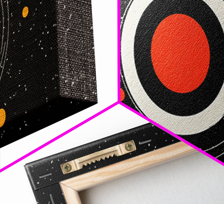 Minimal Red Planet Wall Art, Black Starfield Orbit Poster, Midcentury Modern Decor, Atomic Space Abstract Art Print, MCM