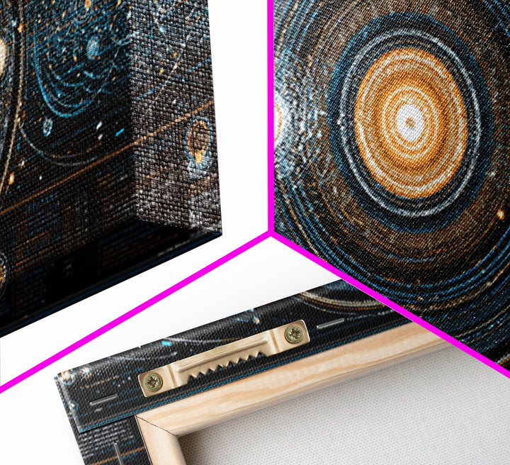 Cosmic Orbit Diagram Wall Art, Sci Fi Galaxy Map, Modern Abstract Art Print, Blue Gold Space Poster, MCM Office Decor Gift