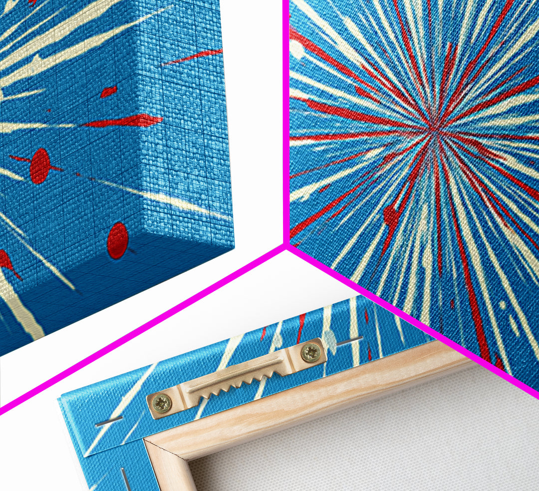 Blue Red Speed Burst Wall Art, Retro Sci Fi Star Lines, Modern Abstract Art Print, Bold Graphic Poster, Game Room Decor Gift