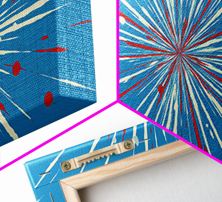 Blue Red Speed Burst Wall Art, Retro Sci Fi Star Lines, Modern Abstract Art Print, Bold Graphic Poster, Game Room Decor Gift
