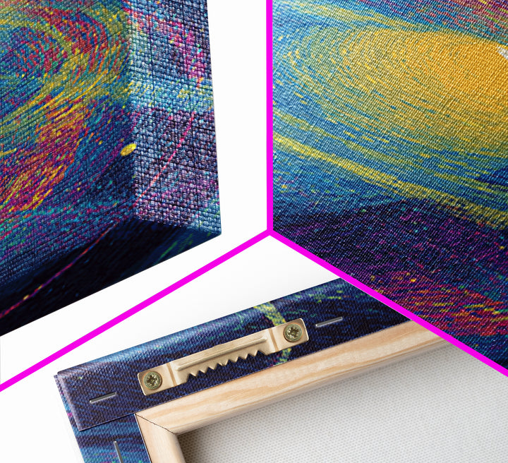 Vibrant Saturn Galaxy With Colorful Swirls Canvas Print, Cosmic Retro Wall Decor, Modern Abstract Art, Space Poster Gift