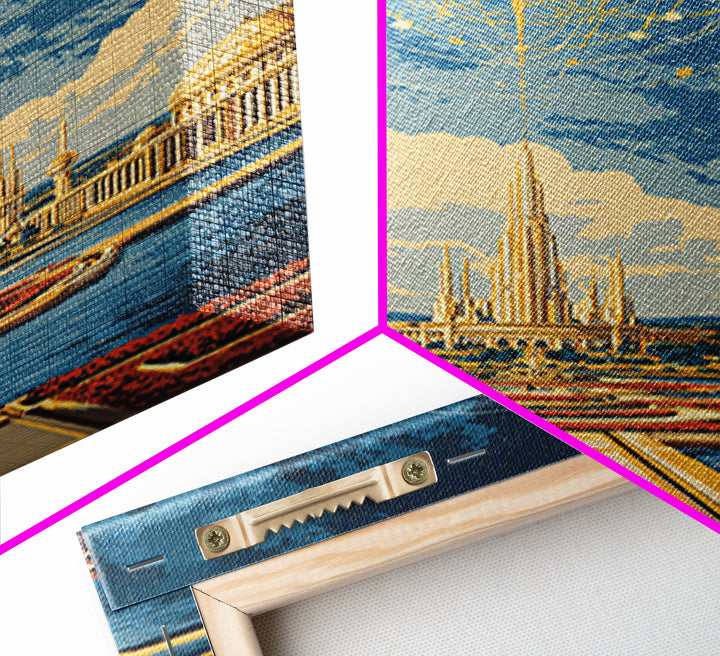 Golden Celestial Palace And Star Map Wall Art, Mid Century Modern Sci Fi Poster, Futuristic City Decor, Cosmic Canvas Print