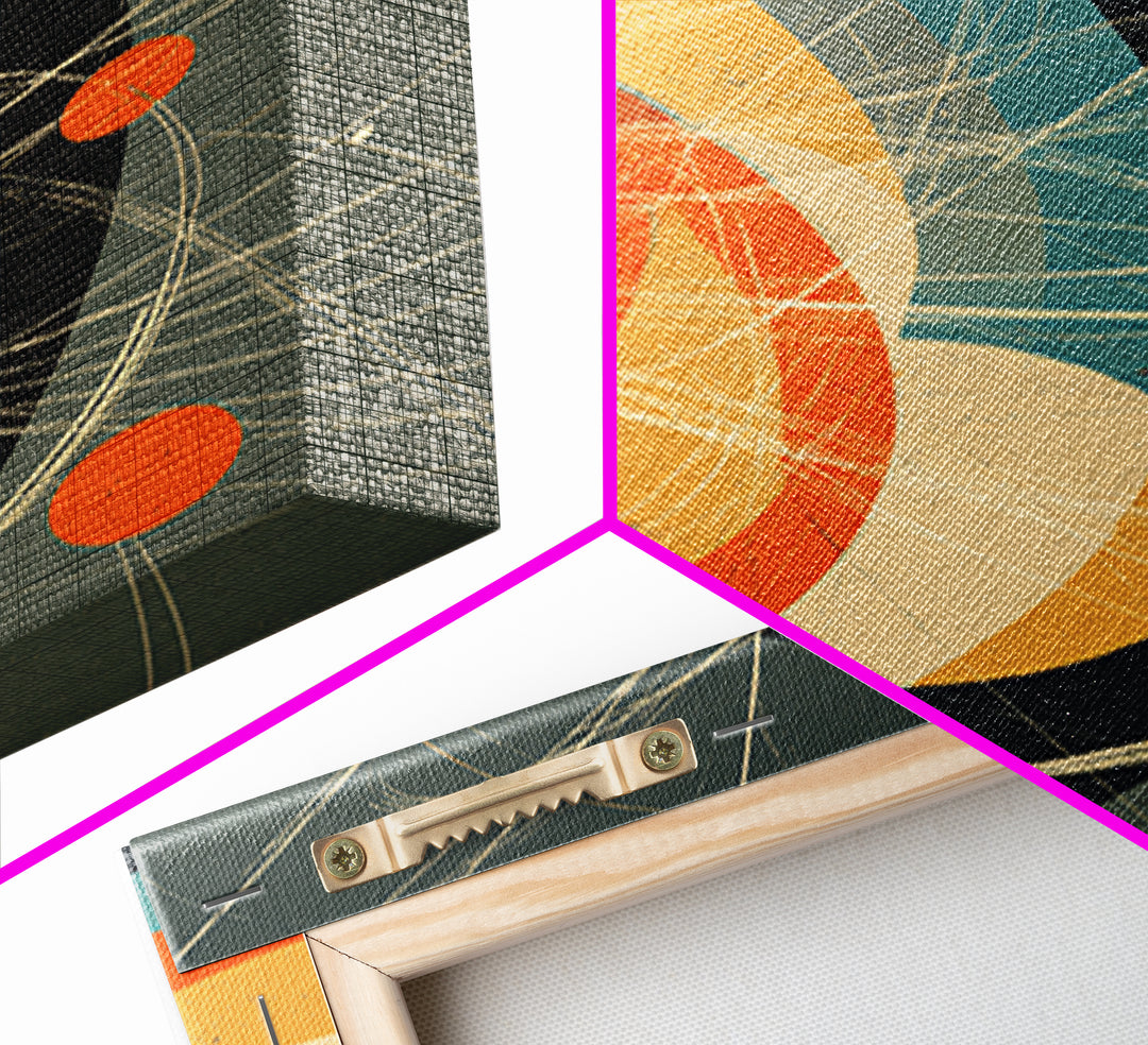 Retro Atomic Orbit Circles In Orange And Teal Wall Art, Midcentury Modern Decor, Geometric Poster, Bold MCM Artwork Print