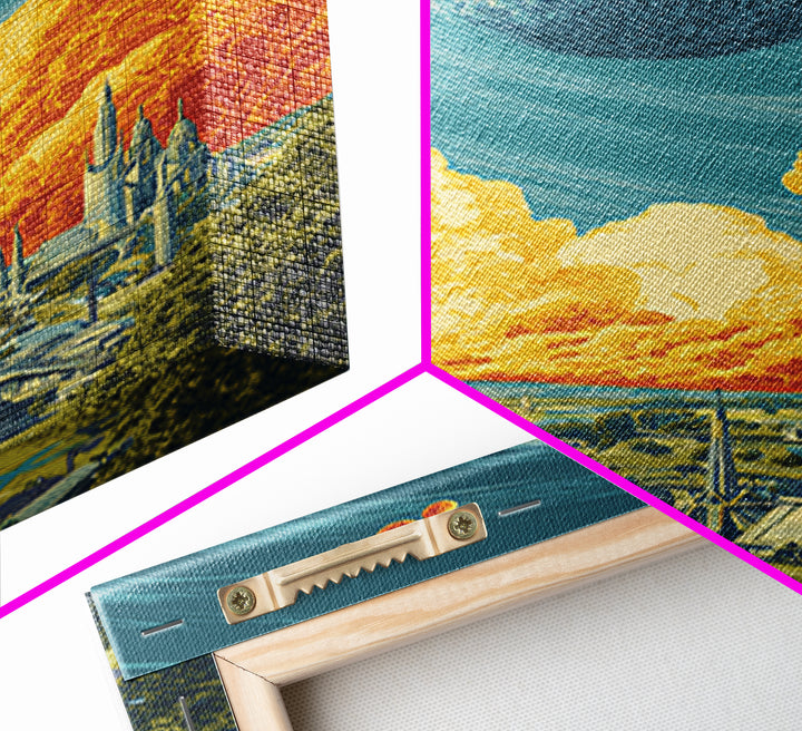 Retro Futuristic Planet City Wall Art, Sci Fi Space Landscape, Midcentury Modern Poster, Atomic MCM Decor, Blue Orange Print
