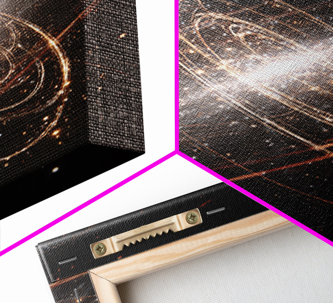 Glowing Galactic Rings Around Bright Star Framed Canvas Print, Space Abstract Art, Modern Wall Decor, Cosmic Poster Gift