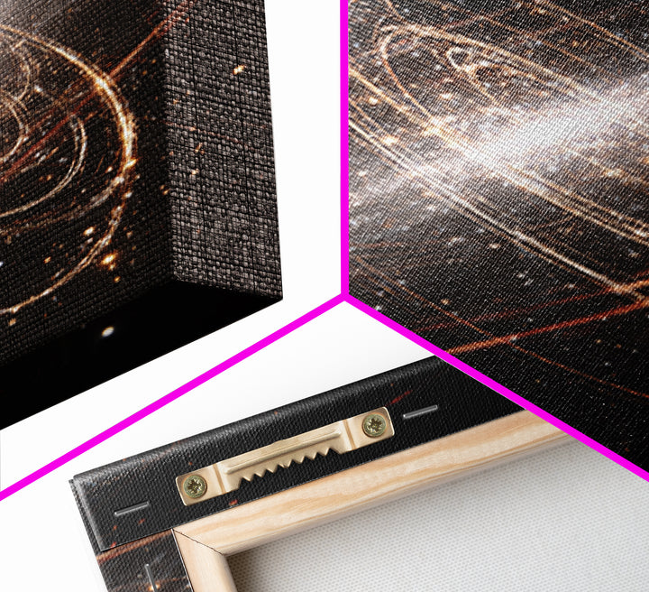 Glowing Galactic Rings Around Bright Star Framed Canvas Print, Space Abstract Art, Modern Wall Decor, Cosmic Poster Gift