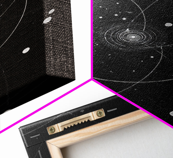 Deep Space Orbital Spiral Wall Art, Black White Cosmic Abstract, Geometric Modern Art Print, Retro Sci Fi Home Decor Poster