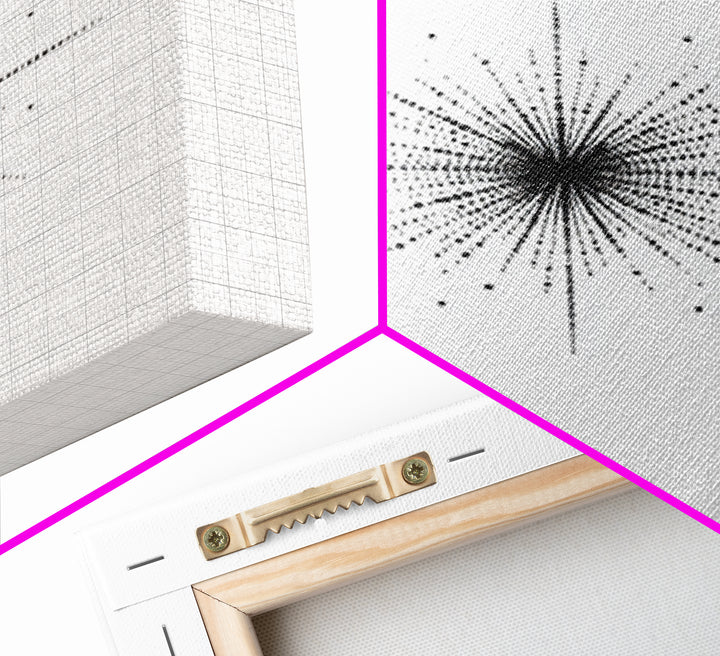 Dotted Cosmic Starburst Wall Art, Black And White Minimal Abstract, Modern Geometric Poster, Mid Century Office Decor Print