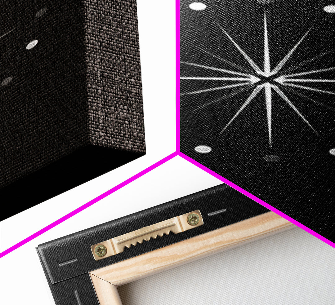 Black Atomic Starburst Wall Art, Mid Century Modern Art Print, Retro Geometric Poster, Minimalist MCM Wall Decor For Living Room