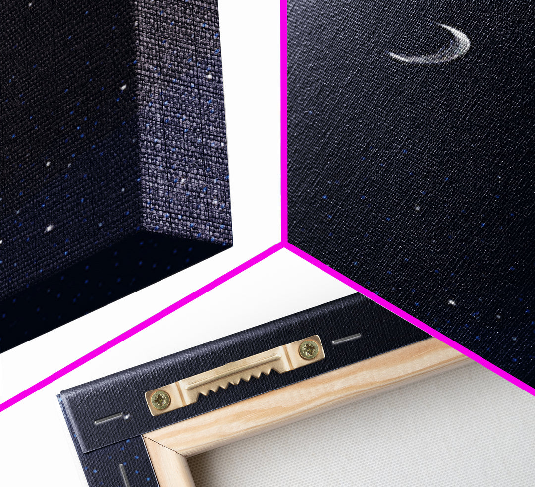 Dark Navy Crescent Moon Wall Art, Starry Sky Minimalist Print, Blue Celestial Decor, Modern Bedroom Poster, Spiritual Gift