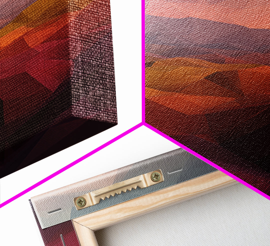 Low Poly Desert Sunset Over Red Hills Framed Canvas Print, Abstract Landscape Wall Art, Southwestern Decor, Modern Poster