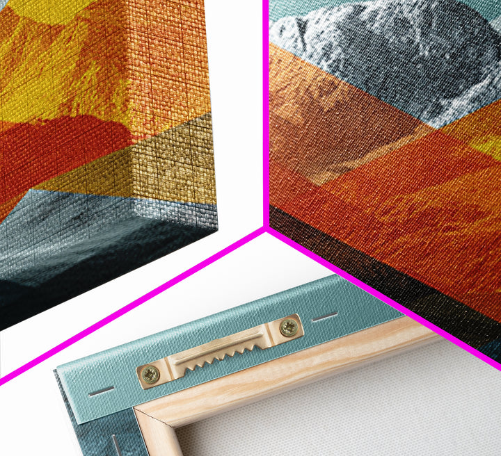 Layered Orange Geometric Mountain Peaks Canvas Print, Mid Century Modern Wall Art, Abstract Landscape Poster, MCM Decor Gift