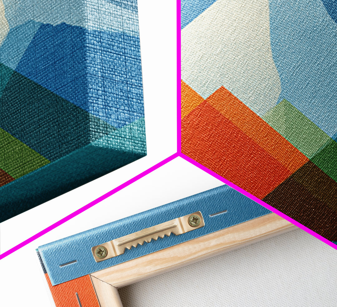 Minimalist Blue And Orange Mountain Triangles Wall Art, Mid Century Modern Canvas Print, Geometric Landscape Home Decor Gift