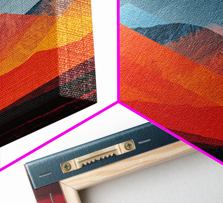 Fiery Red Orange Desert Mountain Range Canvas Print, Mid Century Modern Wall Art, Abstract Geometric Southwest Decor Gift