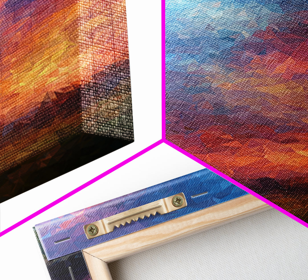 Polygon Sunset Sky With Blue Pink Clouds Wall Art, Colorful Landscape Poster, Abstract Nature Art, Modern Bedroom Decor Print