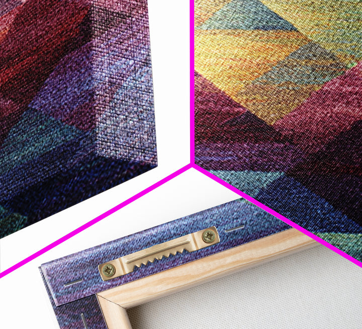 Textured Geometric Triangles In Teal Plum And Gold Canvas Print, Modern Abstract Art, MCM Wall Decor, Colorblock Poster Print