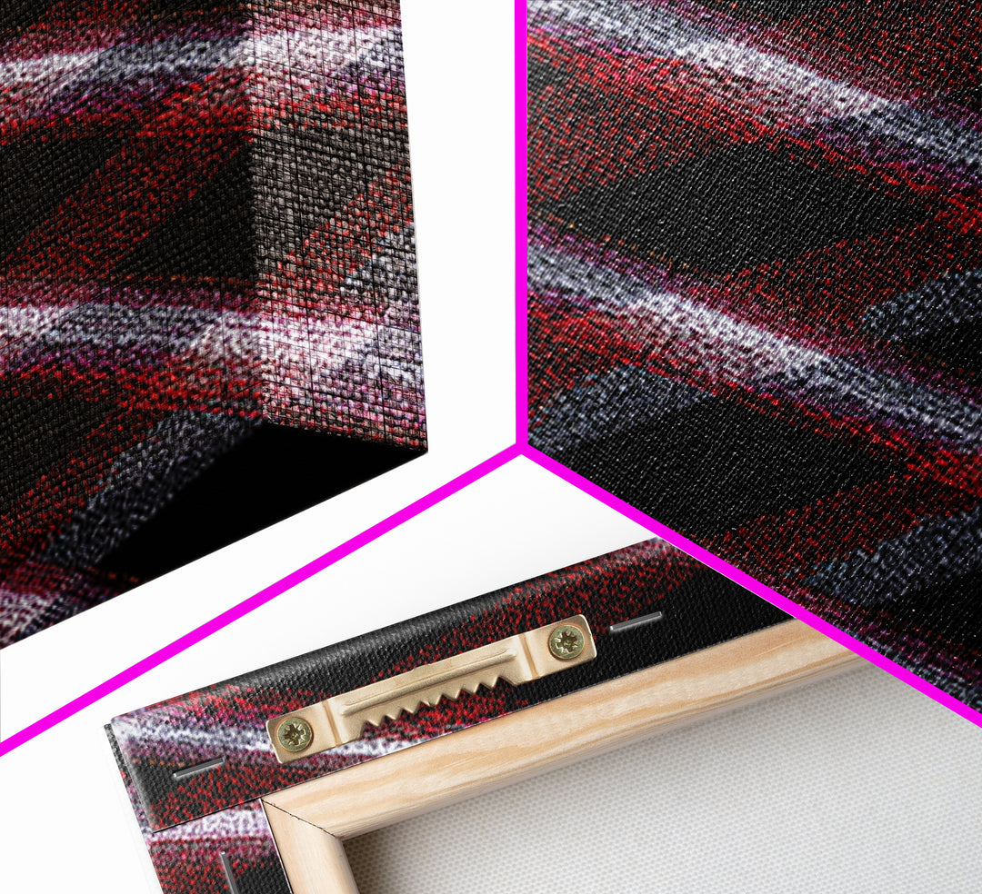 Red Black Plaid Lattice Abstract Wall Art, Geometric Pattern Print, Modern Home Decor, Bold Retro Office Decor Canvas Print