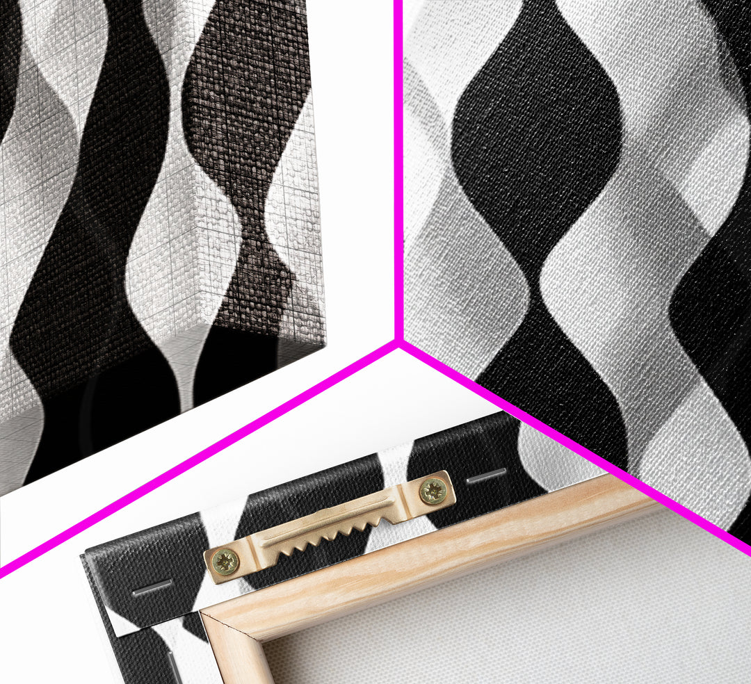 Black White Wavy Stripe Abstract Canvas Print, Op Art Wall Decor, Minimalist Modern Wall Art, Monochrome Home Decor Print