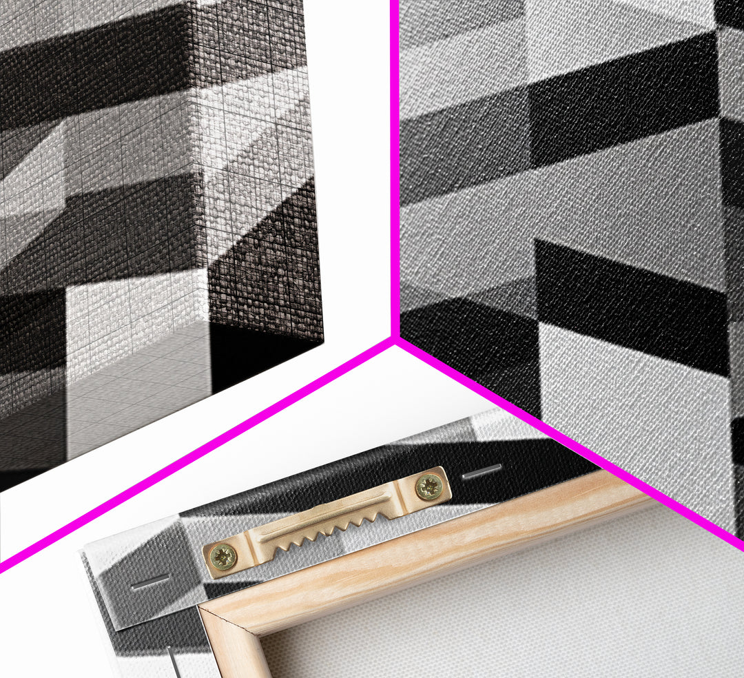 Grayscale Cubist Geometric Pattern Wall Art, Modern Abstract Art Print, Black White Office Decor, MCM Home Decor Canvas Print
