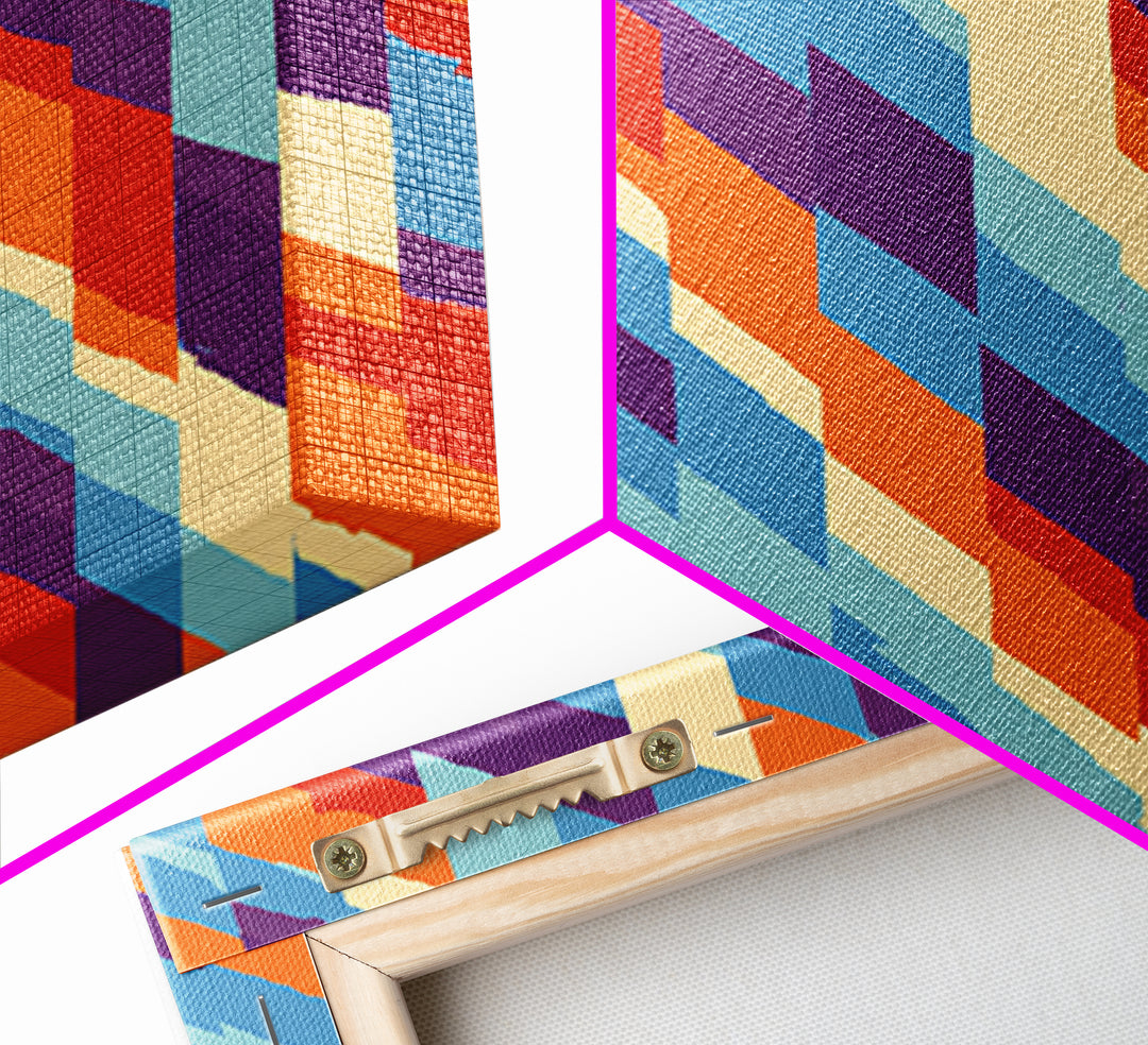Colorful Diagonal Stripe Abstract Canvas Print, Retro Modern Wall Art, Bright Geometric Decor, 70s MCM Living Room Print