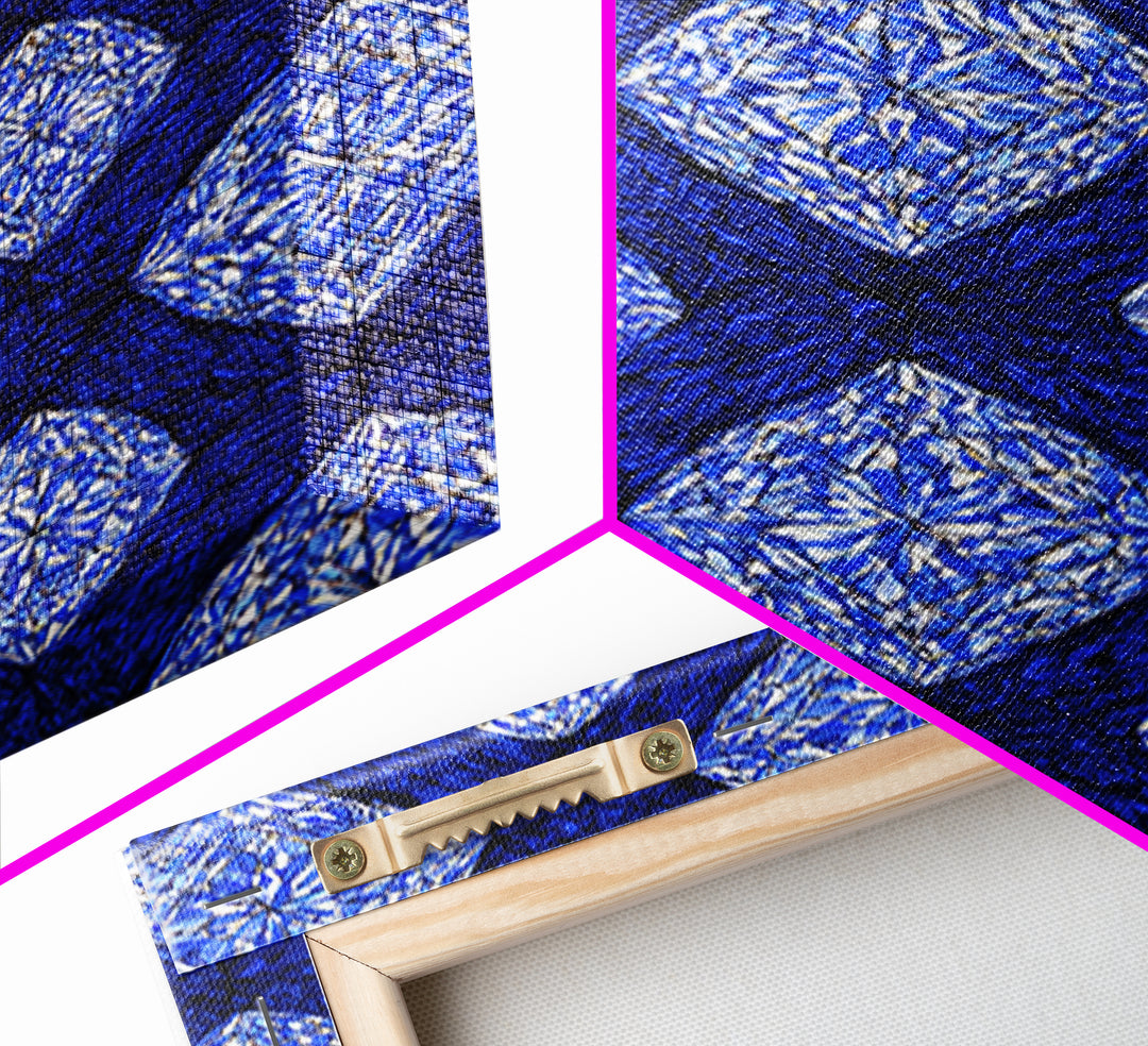 Blue Crystal Diamond Pattern Canvas Print, Geometric Wall Art, Modern Abstract Decor, Bold Blue Office And Bedroom Art Print