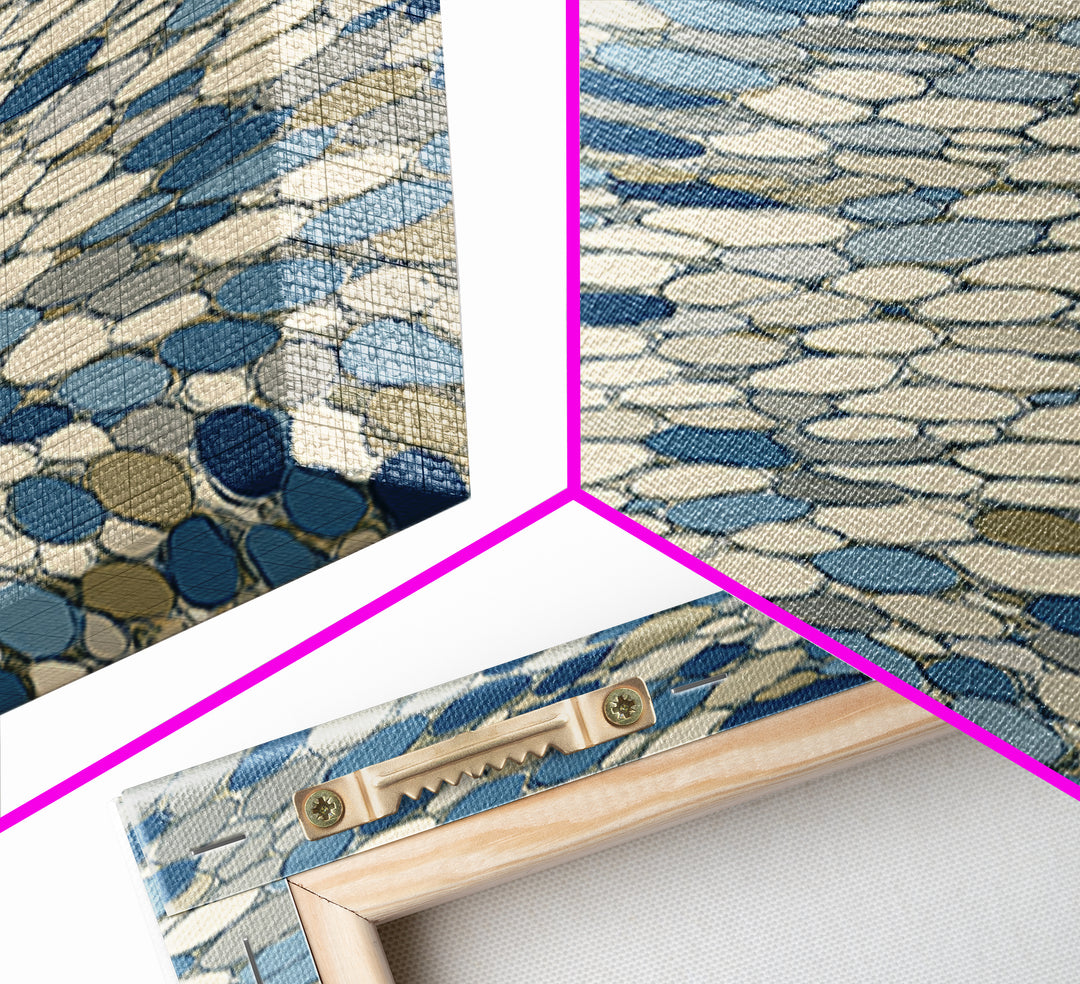 Blue Beige Mosaic Vortex Canvas Print, Midcentury Modern Abstract Art, Geometric Wall Decor, Optical Pattern Home Art Print