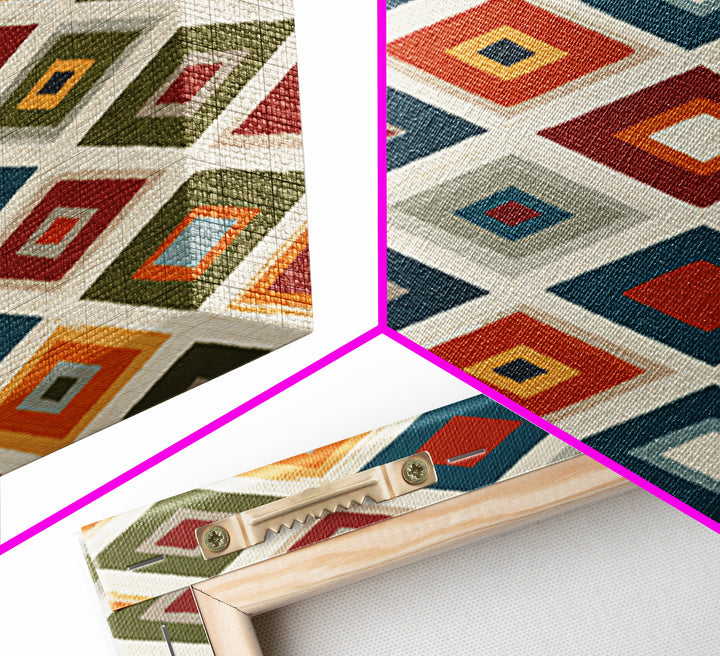Retro Diamond Tile Pattern Wall Art, Midcentury Modern Decor, Geometric Canvas Print, Earth Tone MCM Gallery Wall Decor Print