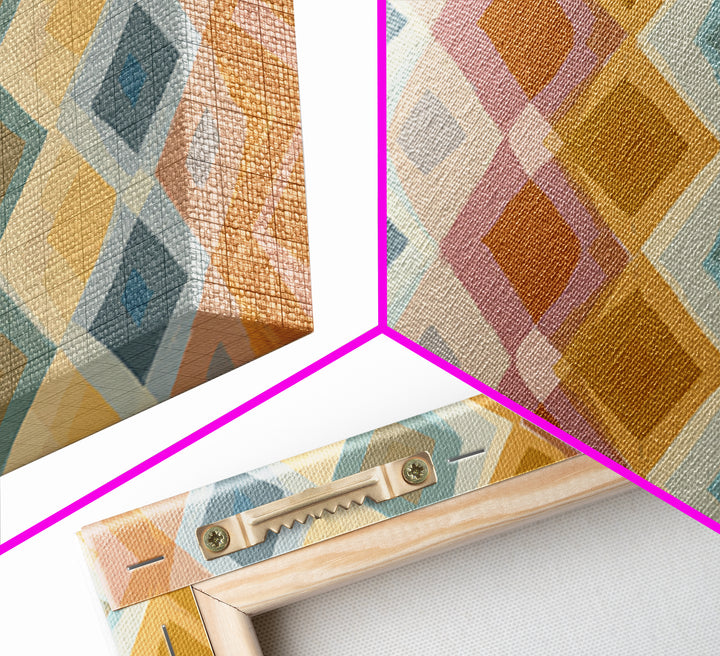 Pastel Argyle Diamond Pattern Wall Art, Mid Century Modern Geometric Print, Retro Abstract Decor, Mustard Blue Canvas Home Decor