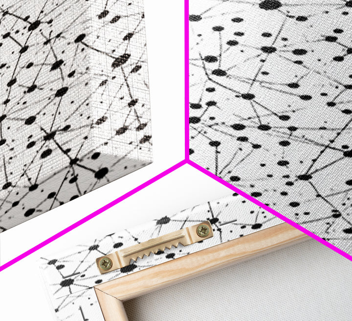 Black Atomic Dot Network Wall Art, Midcentury Modern Geometric Abstract Print, Minimal Black White Monochrome Home Office Decor