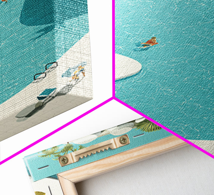 Aerial Desert Pool With Palms Wall Art, Midcentury Modern Palm Springs Print, Retro Vacation Resort Living Room Home Decor