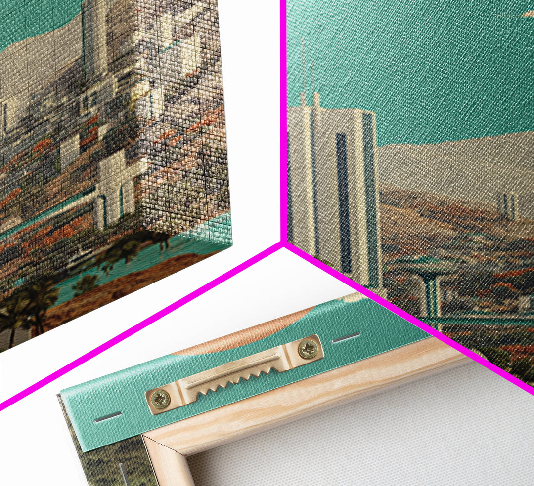 Futuristic Desert City With Saucer Tower Canvas Print, Midcentury Modern Wall Art, Sci Fi Retro Travel Poster Home Decor