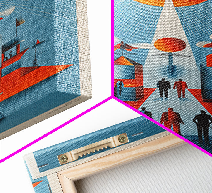 Futuristic Orange Sun City Wall Art, Midcentury Modern Art Print, Retro Geometric Poster, MCM Living Room Decor, Bold Blue Orange