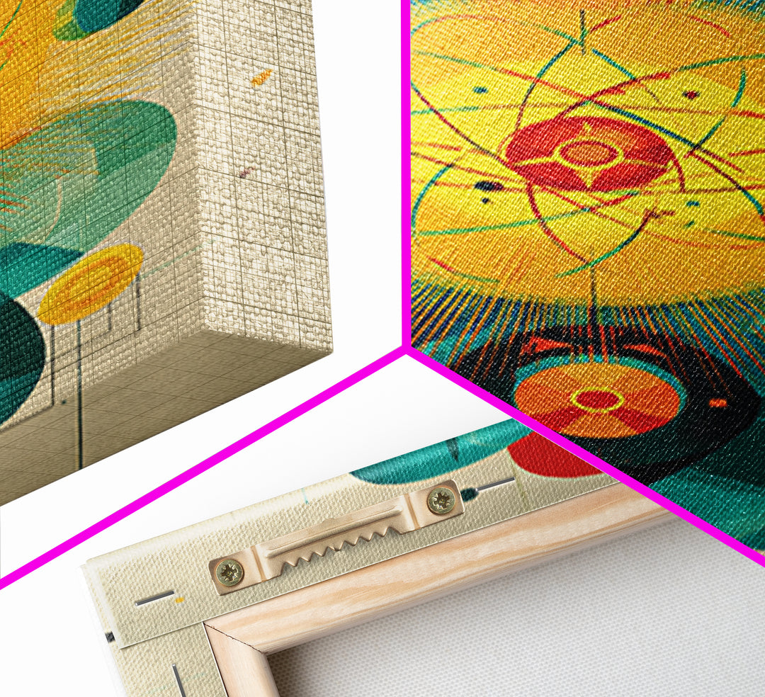 Atomic Flower Geometry Canvas Print, Midcentury Modern Abstract Art, Colorful Geometric Wall Decor, Retro Bauhaus Poster