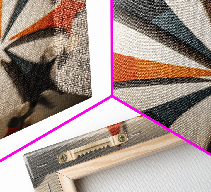 Orange Black Atomic Boomerang Wall Art, Midcentury Modern Decor, Geometric Retro Sculpture Canvas Print, MCM Gallery Poster