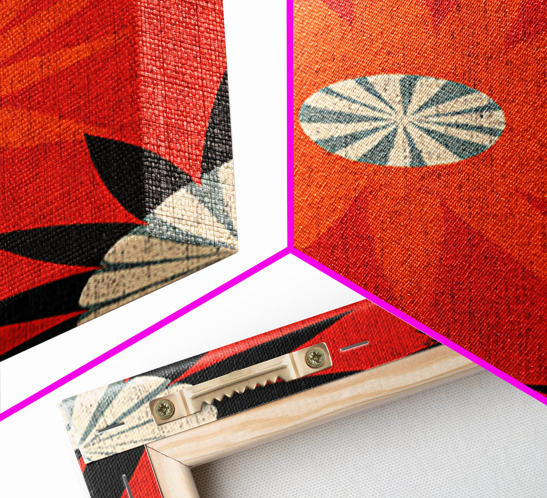 Orange Atomic Sunburst Pattern Wall Art, Midcentury Modern Print, Retro 70s Decor, Geometric Textile Style Bold MCM Poster