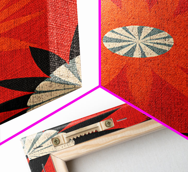Orange Atomic Sunburst Pattern Wall Art, Midcentury Modern Print, Retro 70s Decor, Geometric Textile Style Bold MCM Poster