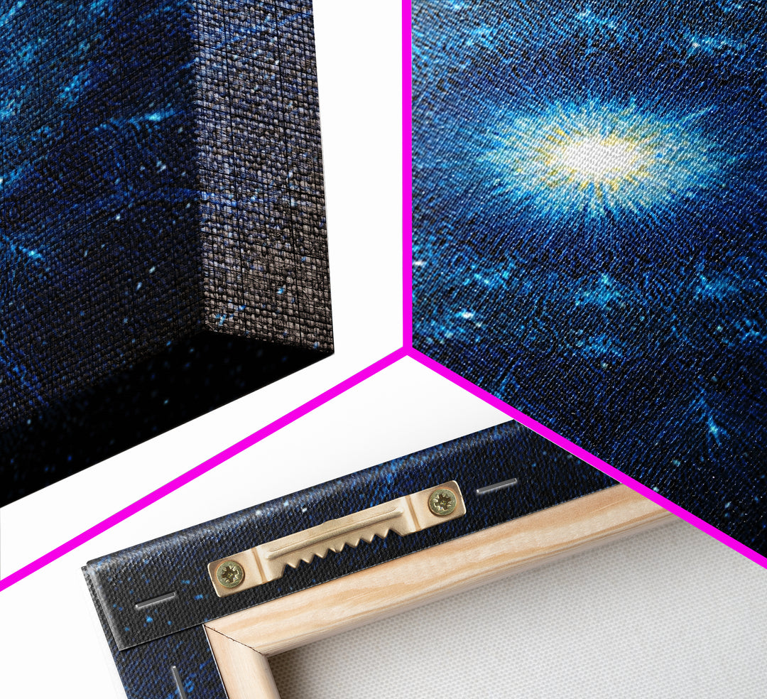 Blue Cosmic Starburst Abstract Wall Art, Modern Digital Art Print, Space Abstract Art, Galaxy Statement Blue Canvas Print