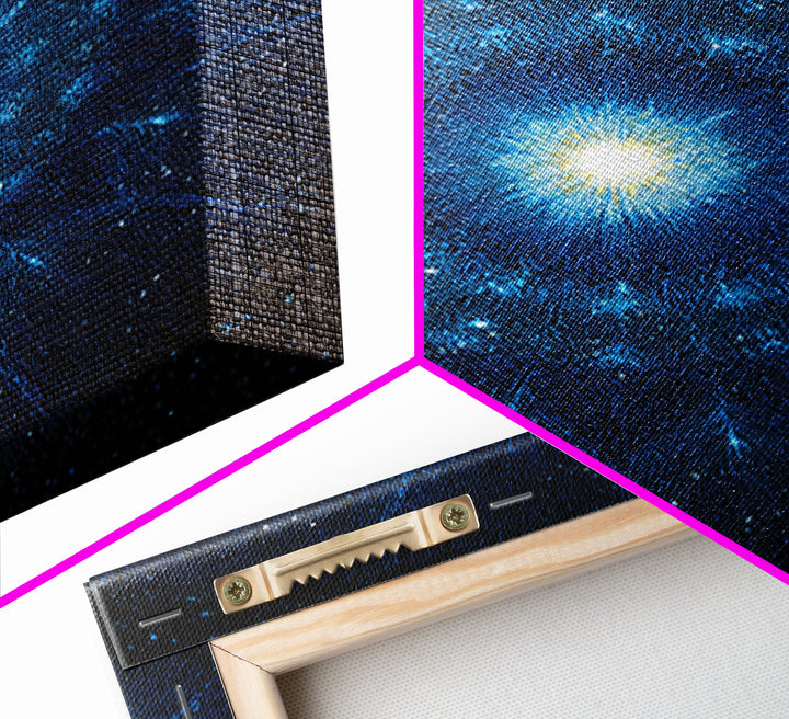 Blue Cosmic Starburst Abstract Wall Art, Modern Digital Art Print, Space Abstract Art, Galaxy Statement Blue Canvas Print
