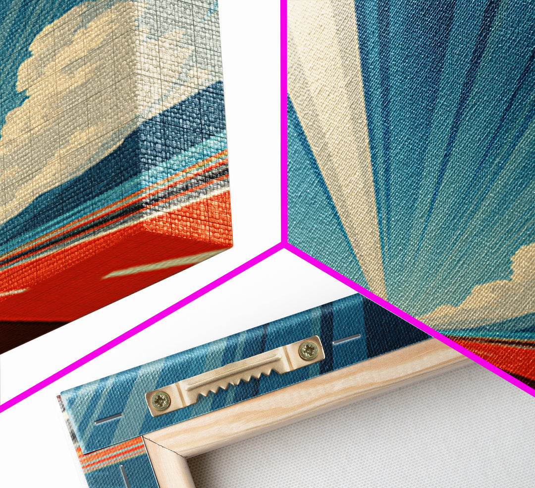 Orange Coastal Highway Perspective Canvas Print, Retro Modern Poster, Architectural Art, Blue Wall Art, Travel Office Decor