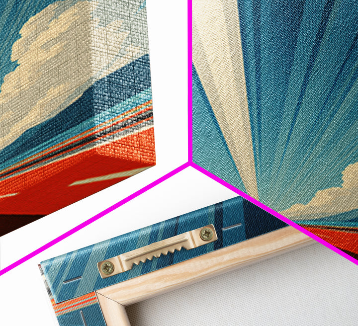 Orange Coastal Highway Perspective Canvas Print, Retro Modern Poster, Architectural Art, Blue Wall Art, Travel Office Decor