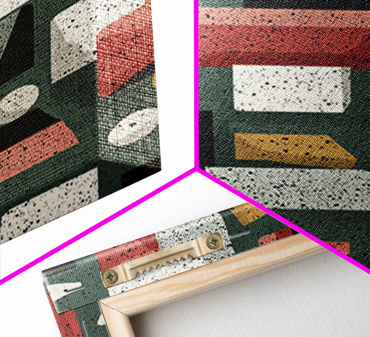Sage Red Black Geometric Blocks Canvas Print, Midcentury Modern Abstract Art, Bauhaus Retro Office And Living Room Decor