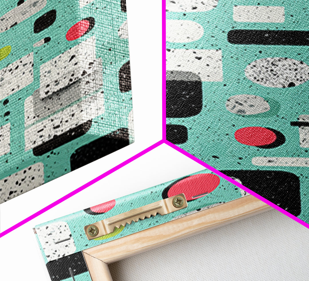 Mint Atomic Rounded Rectangle Pattern Wall Art, Midcentury Modern Abstract Print, Retro Geometric Office Living Room Decor