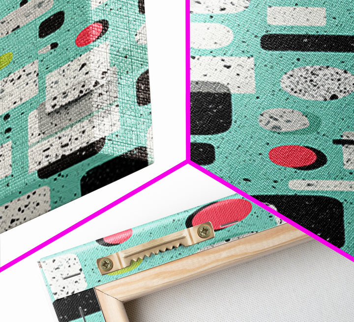 Mint Atomic Rounded Rectangle Pattern Wall Art, Midcentury Modern Abstract Print, Retro Geometric Office Living Room Decor